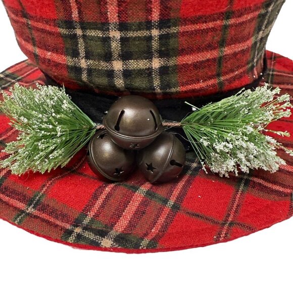 Christmas Tree Topper XL Red Plaid  Snowman Hat Rustic Farmhouse Country - Picture 3 of 8